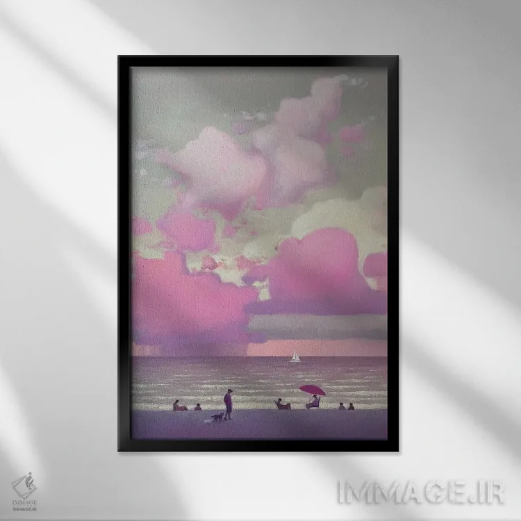 تابلو دکوراتیو لحظه ای شگفت انگیز در ساحل دریا اثر اندریی کووالیک - نمای قابدار مشکی