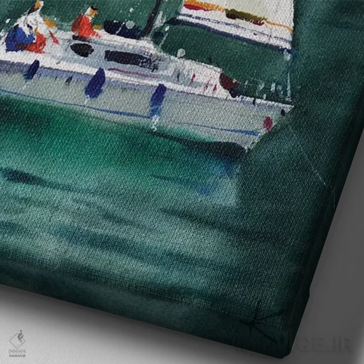 تابلو دکوراتیو قایق های بادبانی در یونان اثر اندریی کووالیک - نمای نزدیک بافت بوم