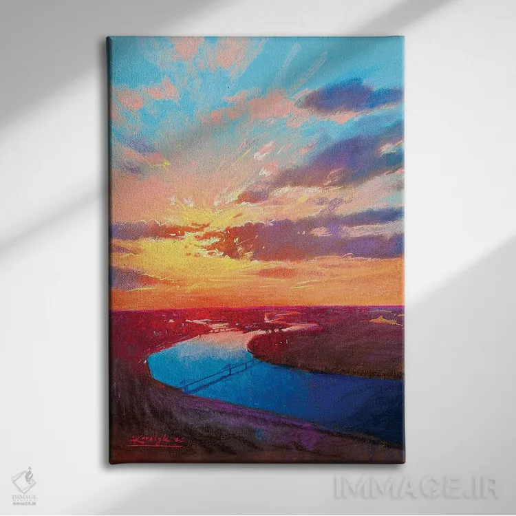 تابلو دکوراتیو غروب بر فراز رود دنیپر در کی یف اثر اندریی کووالیک - نمای روبهرو روی دیوار