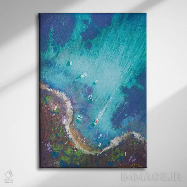 تابلو دکوراتیو نمایی از بالا، ساحل یونان اثر اندریی کووالیک - نمای روبهرو روی دیوار