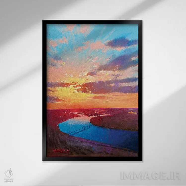 تابلو دکوراتیو غروب بر فراز رود دنیپر در کی یف اثر اندریی کووالیک - نمای قابدار مشکی