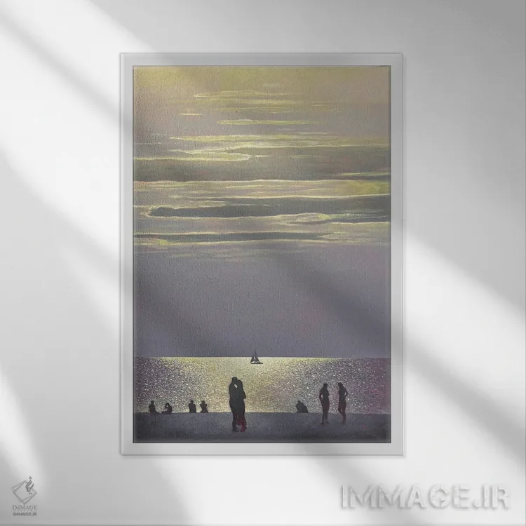 تابلو دکوراتیو شب آرام و رمانتیک در دریا اثر اندریی کووالیک - نمای قابدار سفید