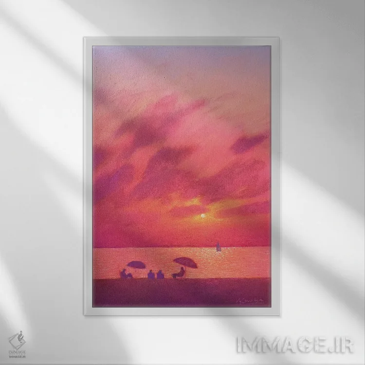 تابلو دکوراتیو غروب در دریا اثر اندریی کووالیک - نمای قابدار سفید