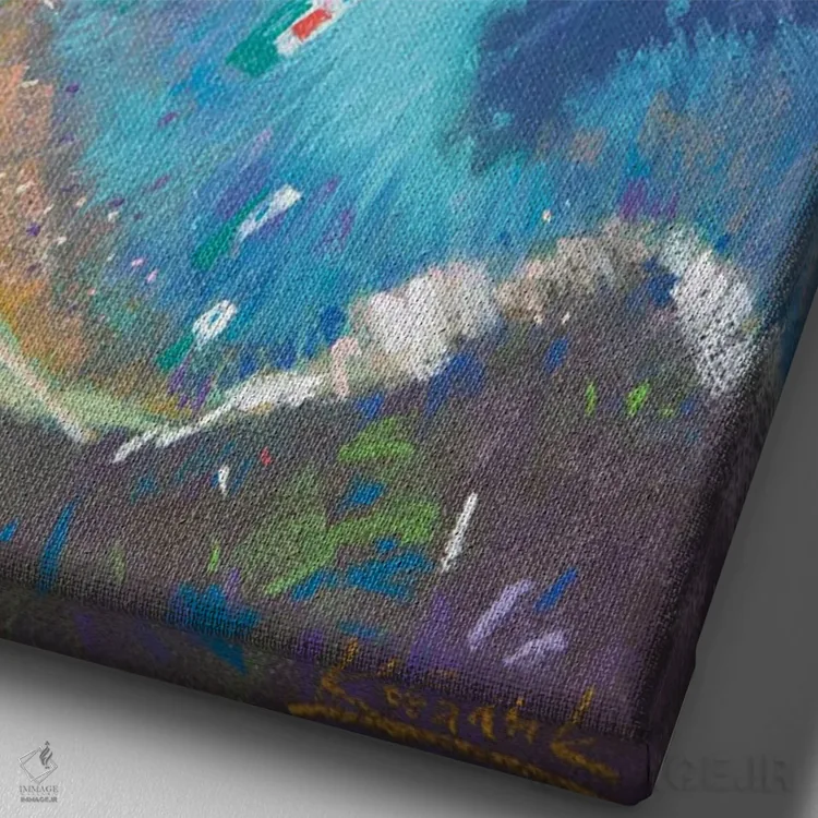 تابلو دکوراتیو نمایی از بالا، ساحل یونان اثر اندریی کووالیک - نمای نزدیک بافت بوم