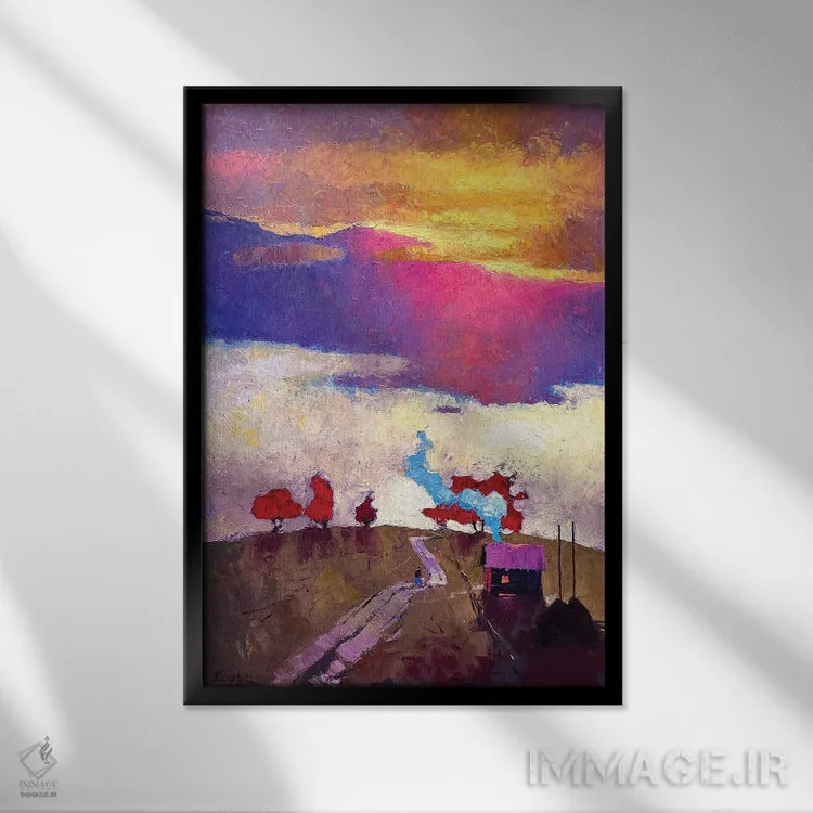 تابلو انتزاعی انرژی کوه ها اثر اندریی کووالیک - نمای قابدار مشکی