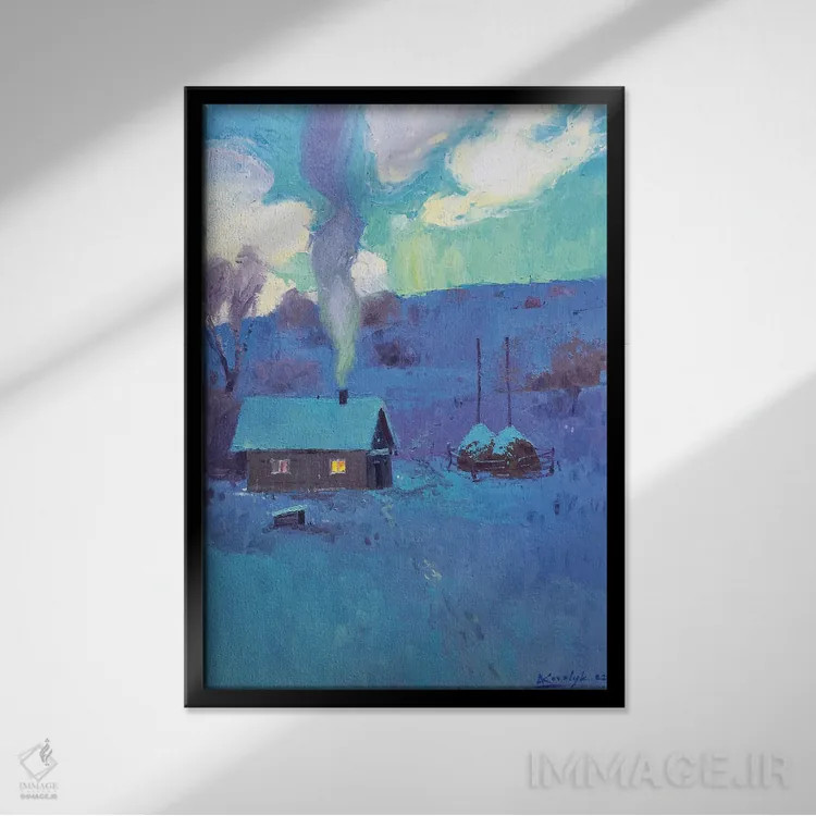 تابلو دکوراتیو منظره زمستانی در کارپات اثر اندریی کووالیک - نمای قابدار مشکی