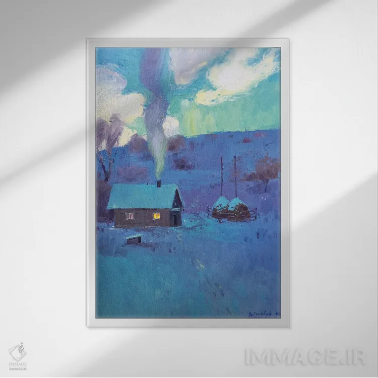 تابلو دکوراتیو منظره زمستانی در کارپات اثر اندریی کووالیک - نمای قابدار سفید