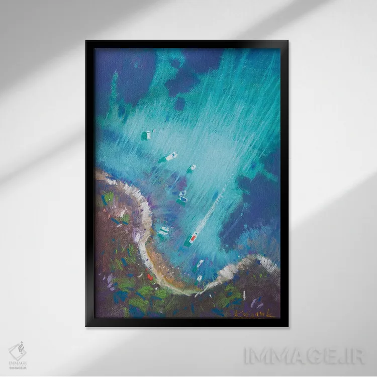 تابلو دکوراتیو نمایی از بالا، ساحل یونان اثر اندریی کووالیک - نمای قابدار مشکی