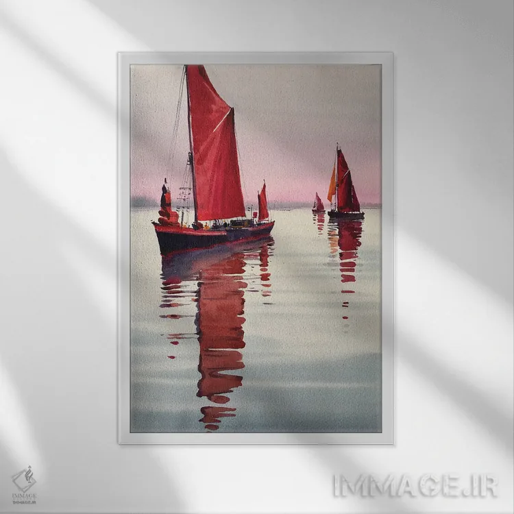 تابلو دکوراتیو بادبان های قرمز اثر اندریی کووالیک - نمای قابدار سفید