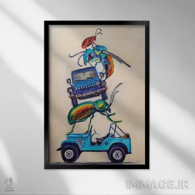 تابلو دکوراتیو جیپ ها و بیتل ها اثر کارن وبر - نمای قابدار مشکی