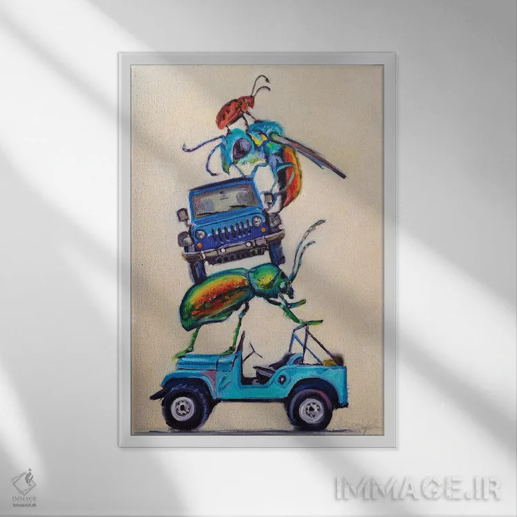 تابلو دکوراتیو جیپ ها و بیتل ها اثر کارن وبر - نمای قابدار سفید