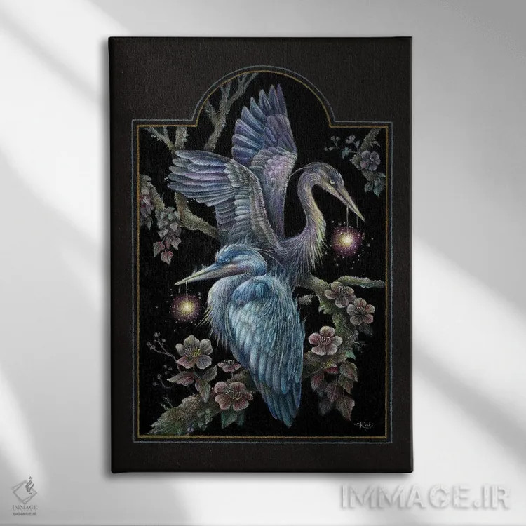 تابلو دکوراتیو حواصیل ها اثر کیمرا واچنا - نمای روبهرو روی دیوار