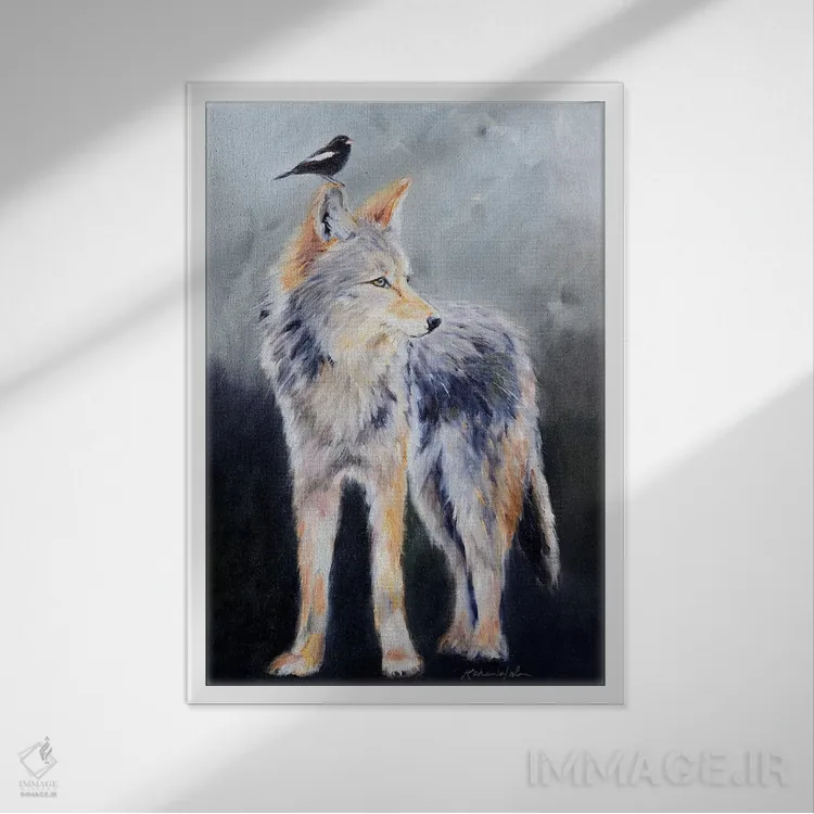 تابلو دکوراتیو روح کایوت اثر کارن وبر - نمای قابدار سفید