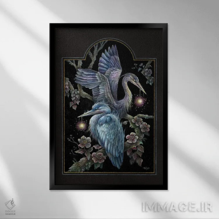 تابلو دکوراتیو حواصیل ها اثر کیمرا واچنا - نمای قابدار مشکی