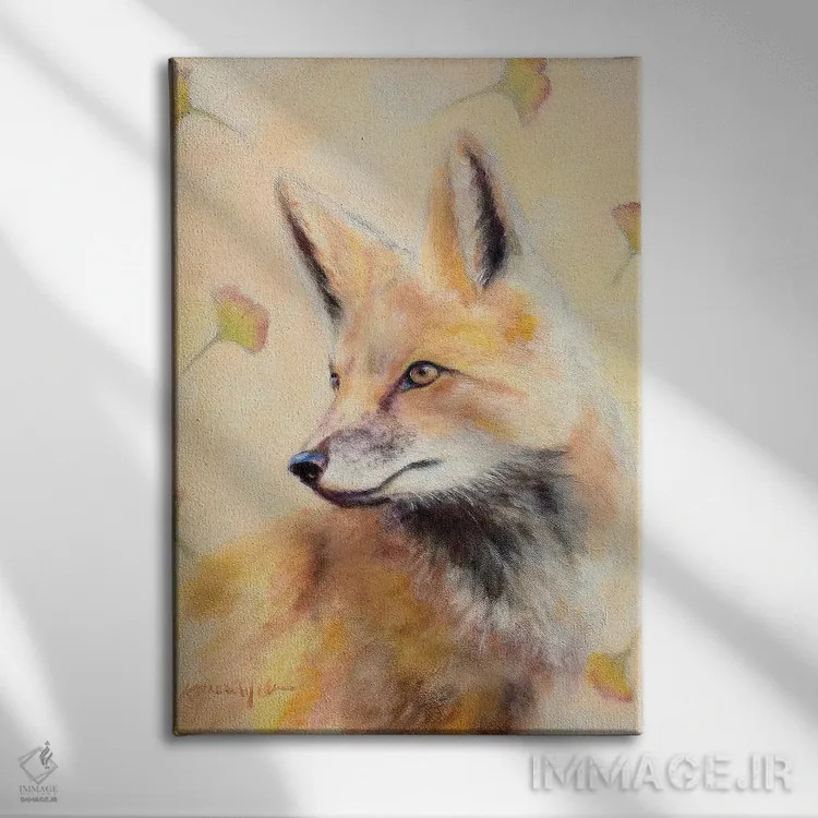 تابلو دکوراتیو روباه قرمز و جینکو اثر کارن وبر - نمای روبهرو روی دیوار