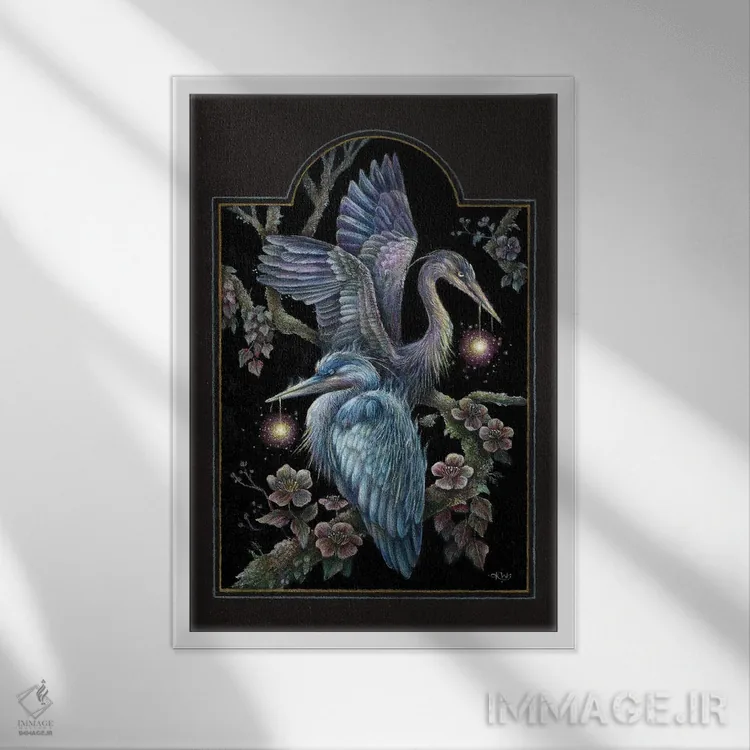 تابلو دکوراتیو حواصیل ها اثر کیمرا واچنا - نمای قابدار سفید