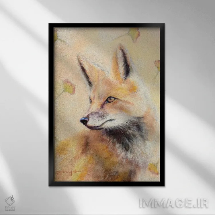 تابلو دکوراتیو روباه قرمز و جینکو اثر کارن وبر - نمای قابدار مشکی