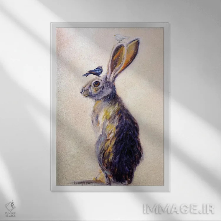 تابلو دکوراتیو سبک خرگوش اثر کارن وبر - نمای قابدار سفید