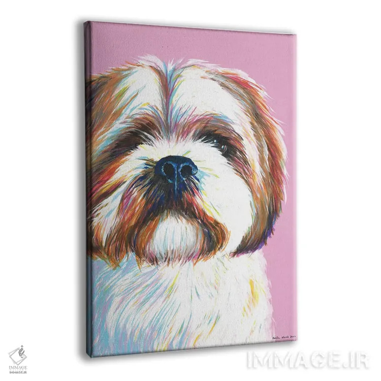 تابلو دکوراتیو شیتزو روی زمینه صورتی اثر کیرستین وود - نمای پرسپکتیو محصول