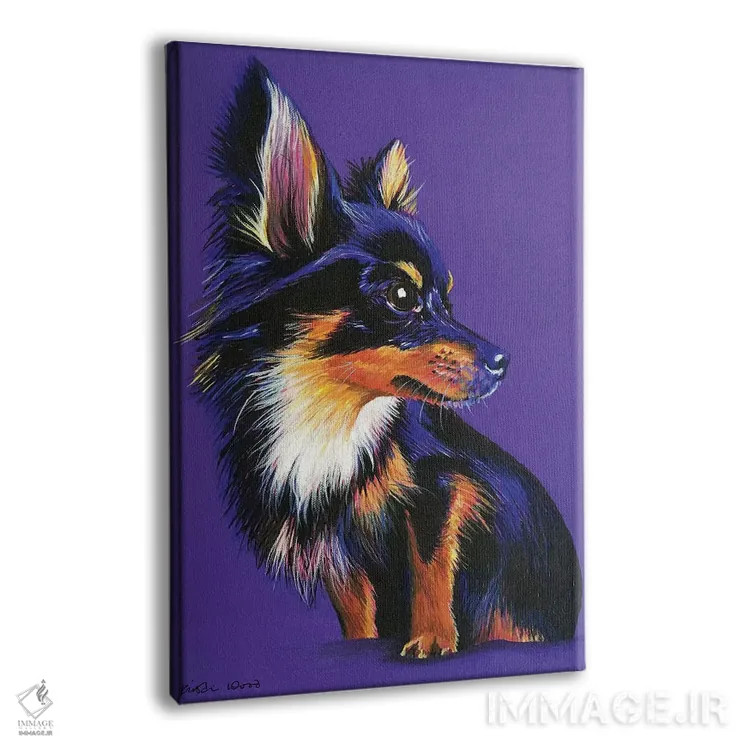 تابلو دکوراتیو چی واوا روی زمینه بنفش اثر کیرستین وود - نمای پرسپکتیو محصول