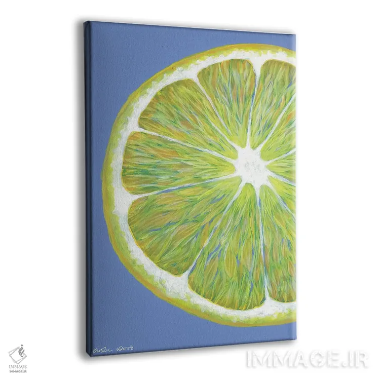 تابلو دکوراتیو برش لیمو روی زمینه آبی اثر کیرستین وود - نمای پرسپکتیو محصول