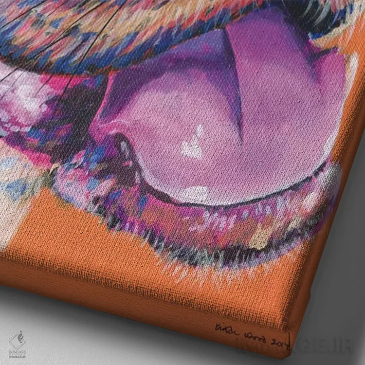 تابلو دکوراتیو پیت بول روی زمینه نارنجی اثر کیرستین وود - نمای نزدیک بافت بوم