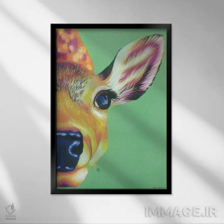 تابلو دکوراتیو سلام آهو اثر کیرستین وود - نمای قابدار مشکی