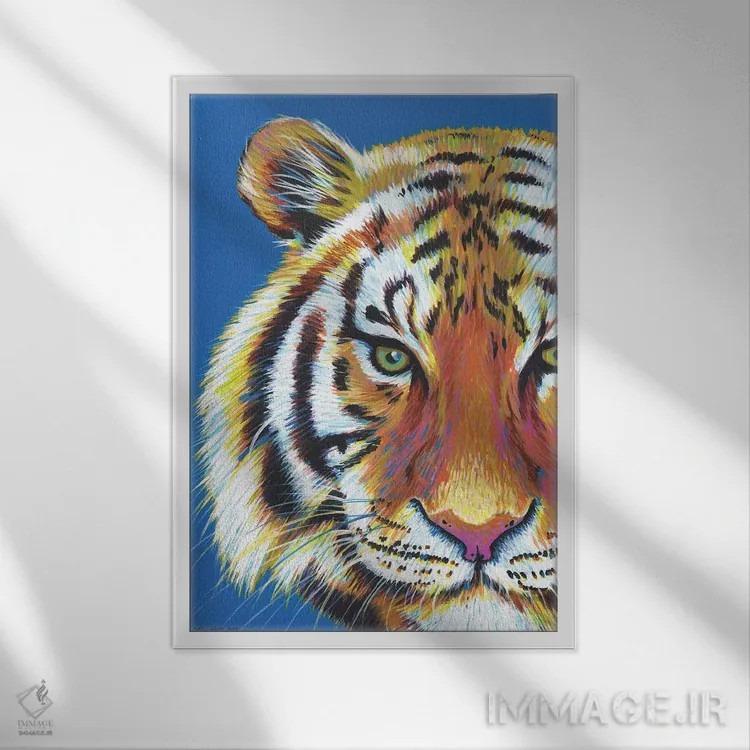 تابلو دکوراتیو ببر ببر اثر کیرستین وود - نمای قابدار سفید