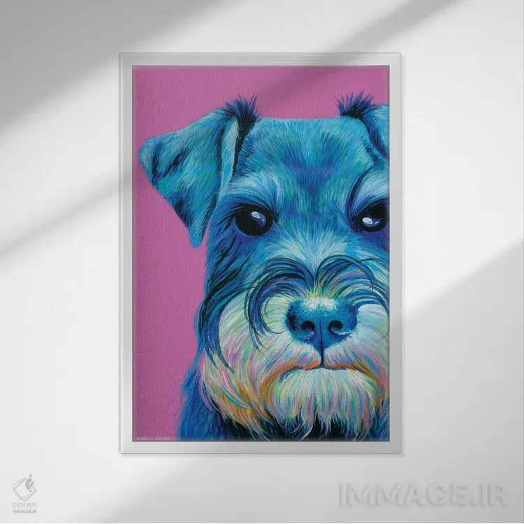 تابلو دکوراتیو اشناوزر روی زمینه صورتی اثر کیرستین وود - نمای قابدار سفید