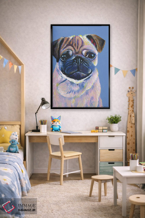 تابلو دکوراتیو پاگ روی زمینه آبی اثر کیرستین وود - D2B