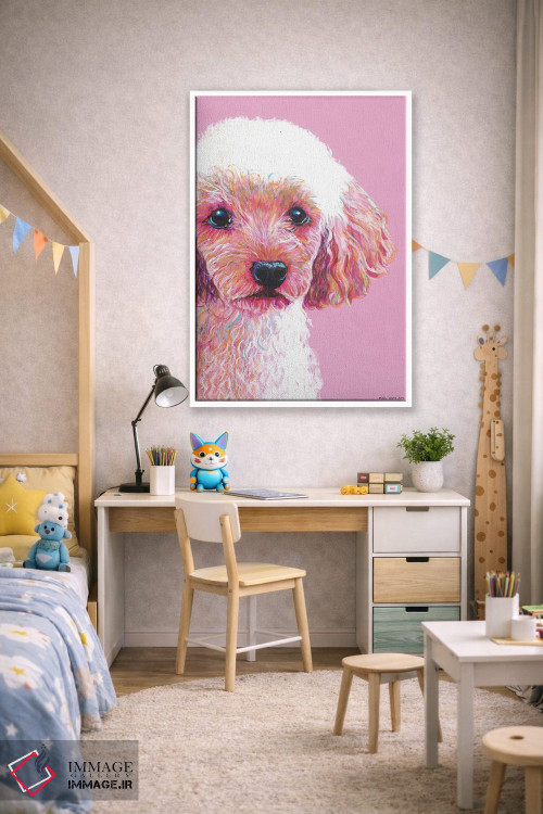 تابلو دکوراتیو پودل روی زمینه صورتی اثر کیرستین وود - D1W