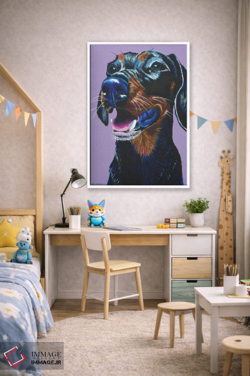 تابلو دکوراتیو داشهوند روی زمینه یاسی اثر کیرستین وود - D1W