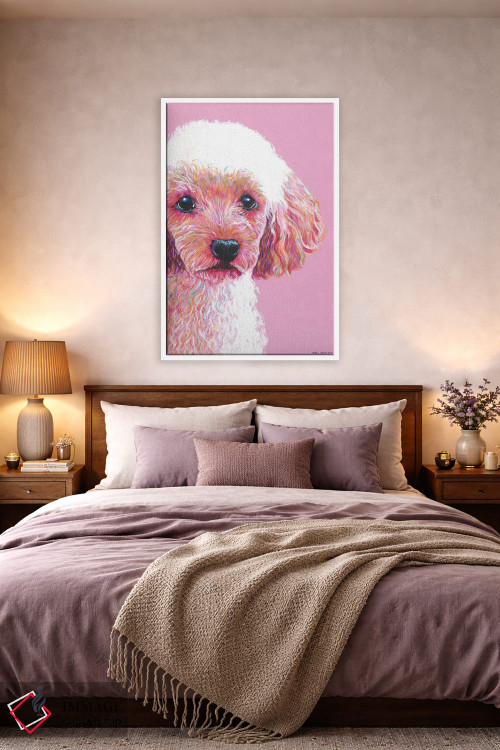 تابلو دکوراتیو پودل روی زمینه صورتی اثر کیرستین وود - D3W