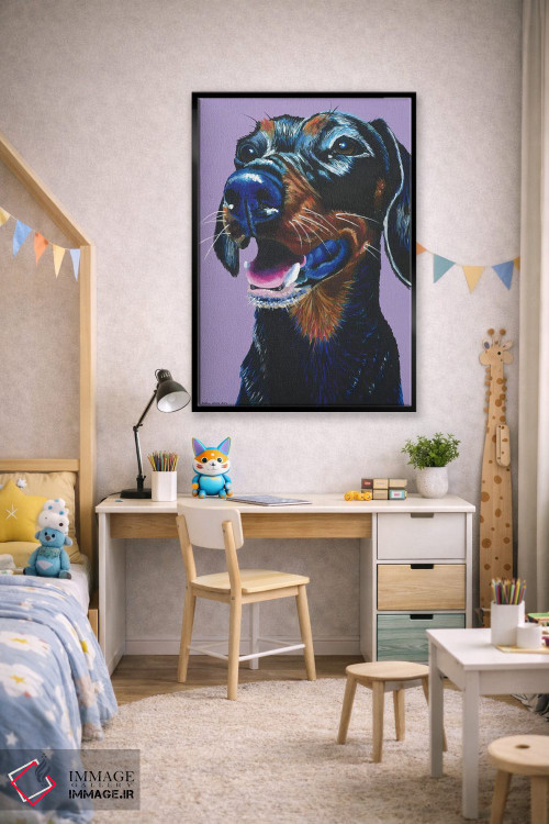 تابلو دکوراتیو داشهوند روی زمینه یاسی اثر کیرستین وود - D2B