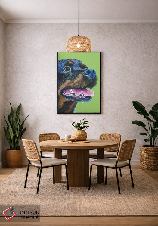 تابلو دکوراتیو روتوایلر روی زمینه سبز لیمویی اثر کیرستین وود - D5B