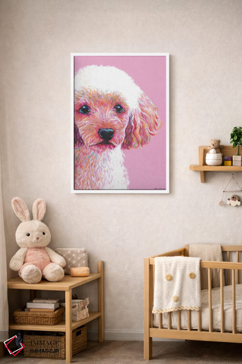 تابلو دکوراتیو پودل روی زمینه صورتی اثر کیرستین وود - D4W