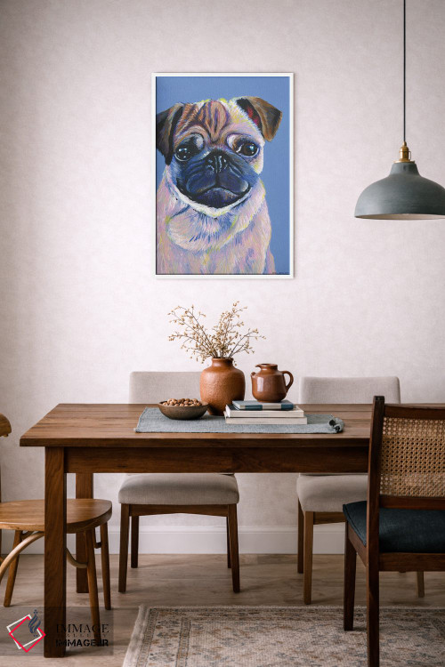 تابلو دکوراتیو پاگ روی زمینه آبی اثر کیرستین وود - D6W