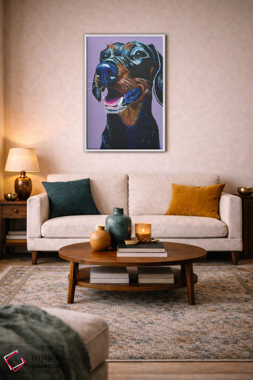 تابلو دکوراتیو داشهوند روی زمینه یاسی اثر کیرستین وود - D3W