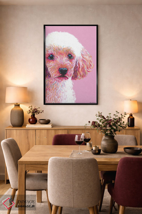 تابلو دکوراتیو پودل روی زمینه صورتی اثر کیرستین وود - D6B