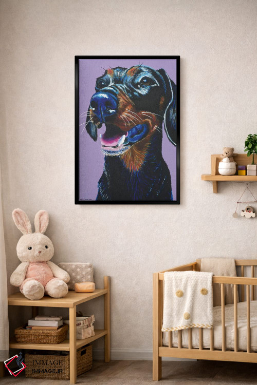 تابلو دکوراتیو داشهوند روی زمینه یاسی اثر کیرستین وود - D4B