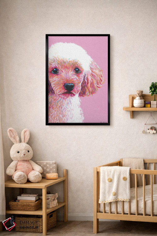 تابلو دکوراتیو پودل روی زمینه صورتی اثر کیرستین وود - D5B