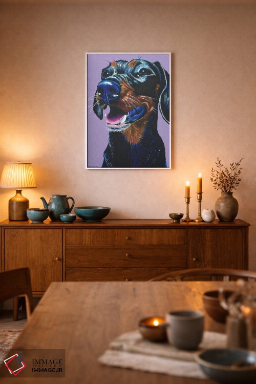 تابلو دکوراتیو داشهوند روی زمینه یاسی اثر کیرستین وود - D6W