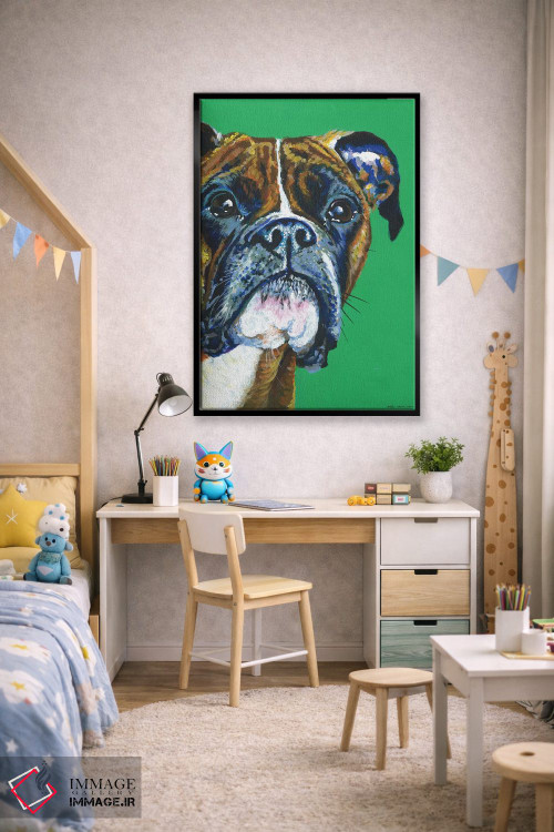 تابلو دکوراتیو باکسر روی زمینه زمردی اثر کیرستین وود - D1B