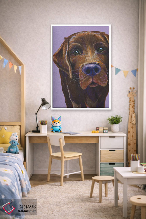 تابلو دکوراتیو لابرادور قهوه ای روی زمینه یاسی اثر کیرستین وود - D1W