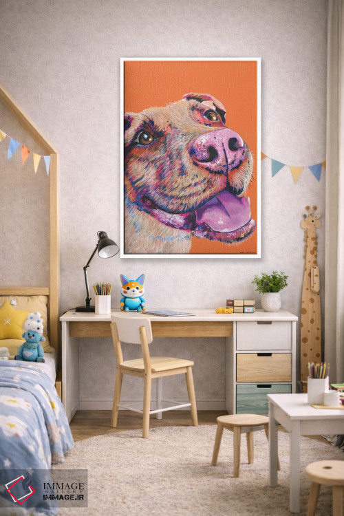 تابلو دکوراتیو پیت بول روی زمینه نارنجی اثر کیرستین وود - D1W