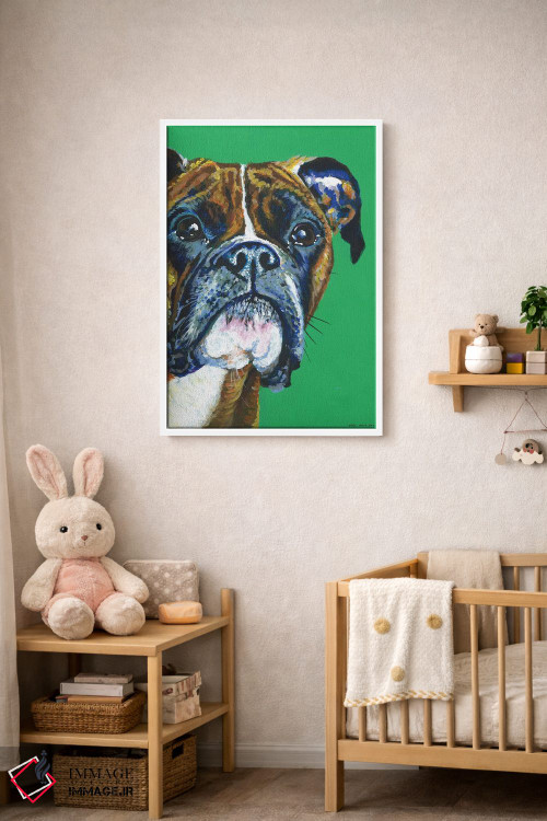 تابلو دکوراتیو باکسر روی زمینه زمردی اثر کیرستین وود - D2W