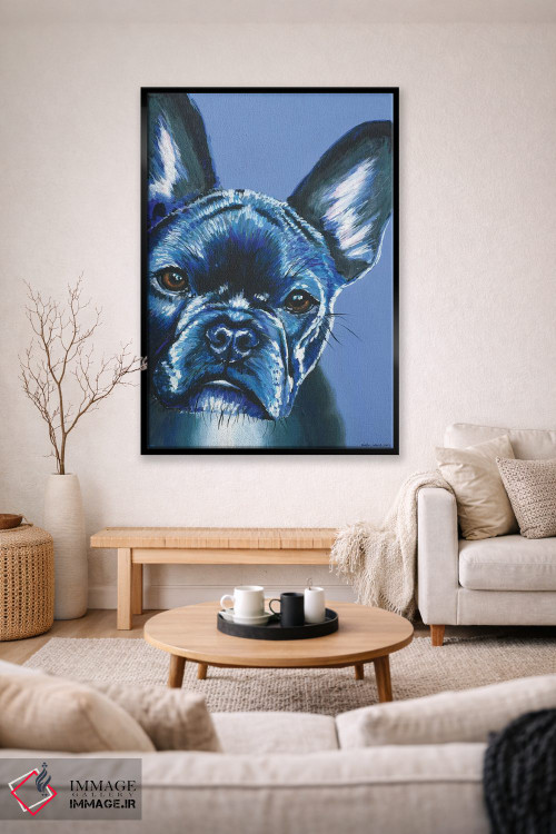 تابلو دکوراتیو فرنچ بولداگ روی زمینه آبی اثر کیرستین وود - D2B