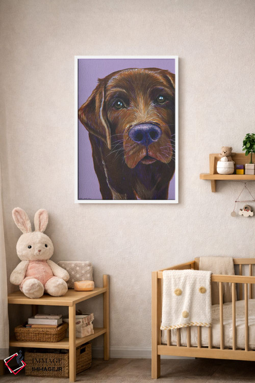 تابلو دکوراتیو لابرادور قهوه ای روی زمینه یاسی اثر کیرستین وود - D2W