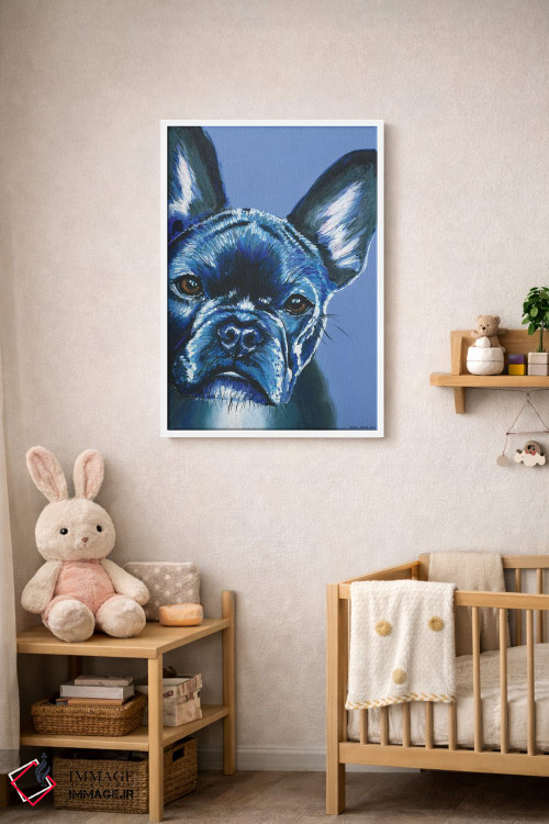 تابلو دکوراتیو فرنچ بولداگ روی زمینه آبی اثر کیرستین وود - D3W