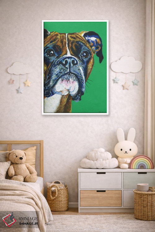 تابلو دکوراتیو باکسر روی زمینه زمردی اثر کیرستین وود - D3W